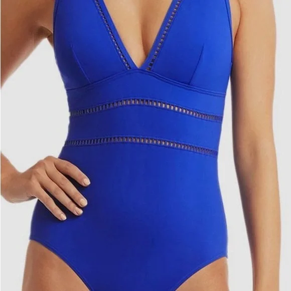 NWT Sea Level Deep V One-Piece Swimsuit in Cobalt Blue - Picture 3 of 5